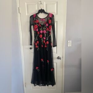 INC International Concepts Black Dress with Red Floral Embroidery $169.50